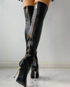 Bottes montantes - bottes en cuir noir zippées pour femmes