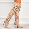 Bottes montantes en faux latex - chaussures à talons tendance pour femmes