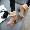 Bottines à talons pour femmes - bottes en suède d’hiver avec bord en fausse fourrure