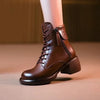 Bottines en cuir pour femmes - élégantes bottines marron à lacets avec doublure en fourrure