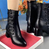 Bottines noires - bottines en cuir à lacets à talons pour femmes élégantes