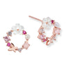 Boucles d'oreilles créoles florales en 2 pièces - accents floraux et pierres précieuses roses délicates pour femmes