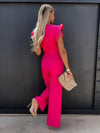 Combinaison femme élégance décontractée - pantalon large avec manches volantées pour le bureau et sorties