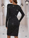 Robe de soirée femme élégante noire scintillante à manches longues - tenue chic pour des occasions spéciales