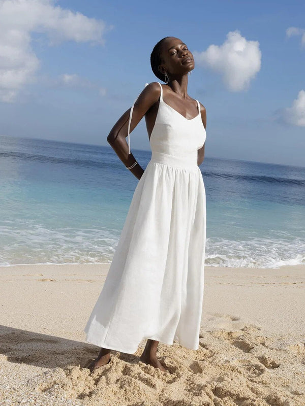 Robe midi décontractée pour femmes - beachwear en lin chic avec poches pour vos sorties d'été