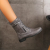 Bottines vintage à lacets pour femmes - chaussures en similicuir (PU) chic pour la marche