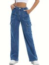 Jeans en denim pour femmes, cargos à taille haute en bleu - pantalons larges décontractés pour un look quotidien