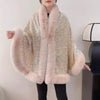 Cape en fausse fourrure pour femmes - manteau en peluche ornée de sequins scintillants