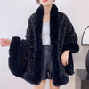 Cape en fausse fourrure pour femmes - manteau en peluche ornée de sequins scintillants