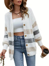 Cardigan blanc en tricot pour femmes - pull casual à rayures avec boutons