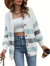 Cardigan blanc en tricot pour femmes - pull casual à rayures avec boutons