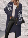 Cardigan tricoté - cardigan oversize élégant pour femmes avec détail floral