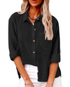 Chemise à boutons pour femmes - blouse légère à manches longues polyvalente