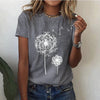 T-shirt femme avec imprimé pissenlit - tee shirt chic à manches courtes pour un style décontracté