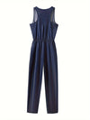 Combinaison en denim avec zip frontal et taille élastique - playsuit tendance pour femmes