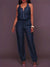 Combinaison en denim avec zip frontal et taille élastique - playsuit tendance pour femmes