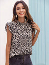 Blouse à imprimé léopard pour femmes - top beige à manches volantées pour occasions décontractées chic
