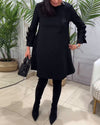 Robe décontractée à manches longues pour femme - noir, coupe fluide pour le jour ou le soir