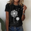 T-shirt femme avec imprimé pissenlit - tee shirt chic à manches courtes pour un style décontracté