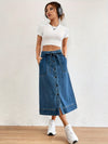 Jupe midi en denim - jupe bleu royal pour femmes avec ceinture à nouer