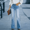 Jeans évasés femme taille haute - pantalon décontracté tendance bleu clair à pattes d'éléphant