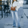 Jeans évasés femme taille haute - pantalon décontracté tendance bleu clair à pattes d'éléphant