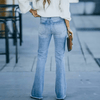 Jeans évasés femme taille haute - pantalon décontracté tendance bleu clair à pattes d'éléphant