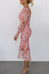 Robe midi florale femme à manches bouffantes - élégante et polyvalente pour vos journées ensoleillées