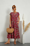 Robe mi-longue florale décontractée pour femme - mélange de coton doux avec poches pour les journées d'été