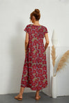 Robe mi-longue florale décontractée pour femme - mélange de coton doux avec poches pour les journées d'été