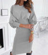 Robe midi ajustée pour femme avec manches bouffantes - élégance décontractée pour vos soirées