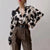 Chemisier en chiffon pour femmes - haut élégant à manches longues - imprimé noir et beige pour un style décontracté