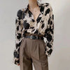 Chemisier en chiffon pour femmes - haut élégant à manches longues - imprimé noir et beige pour un style décontracté