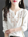 Blouse blanche brodée légère en coton pour femmes - manches longues élégantes pour soirées décontractées