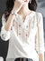 Blouse blanche brodée légère en coton pour femmes - manches longues élégantes pour soirées décontractées