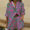 Ensemble femme tropical - haut à manches courtes et short décontracté pour l'été