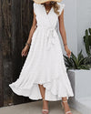 Robe maxi femme avec détails volantés - robe légère à tiers et nœud pour vos événements d'été