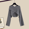 Pull court gris en maille - tricot féminin polyvalent