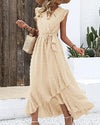 Robe maxi femme avec détails volantés - robe légère à tiers et nœud pour vos événements d'été