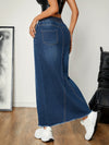 Jupe maxi en denim bleu pour femme - style décontracté et longueur longue avec ceinture élastique, parfaite pour le quotidien