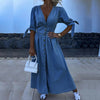 Robe en denim pour femme - robe maxi boutonnée tendance en bleu pour le quotidien
