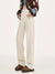 Pantalons larges - élégants pantalons taille haute blanc ivoire pour femmes