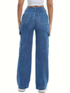 Jeans en denim pour femmes, cargos à taille haute en bleu - pantalons larges décontractés pour un look quotidien