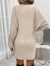Robe beige tricotée avec manches ballon - style bodycon élégant pour un thé l'après-midi