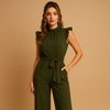 Combinaison femme avec ceinture et manches courtes - tenue chic et polyvalente pour le quotidien ou le soir