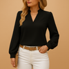 Blouse élégante à col en v pour femmes – haut à manches longues chic et décontracté