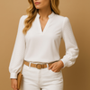 Blouse élégante à col en v pour femmes – haut à manches longues chic et décontracté