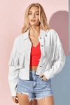 Veste en denim pour femmes avec détails en franges - vêtement d'été décontracté et stylé