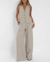 Ensemble 2 pièces en lin : pantalon large et débardeur - look estival chic pour femmes