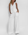 Ensemble 2 pièces en lin : pantalon large et débardeur - look estival chic pour femmes